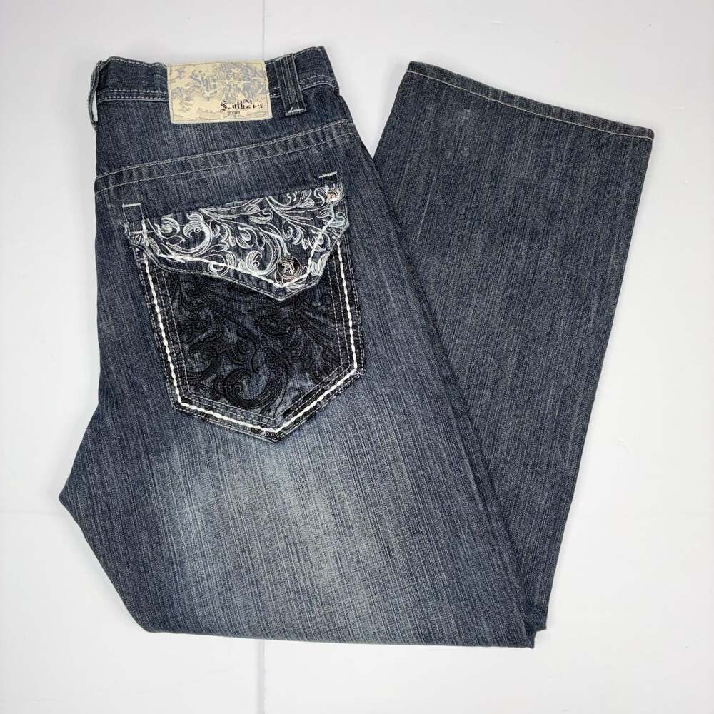 Southpole Men Premium Y2K Baggy Embroidered Pocket Jeans Size 36